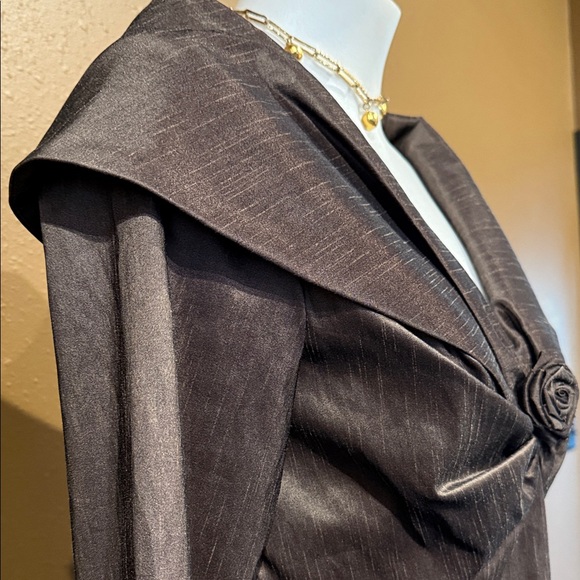 Samuel Dong Bronze Taffeta Rosette Bow Blouse Architectural Collar - Picture 3 of 9